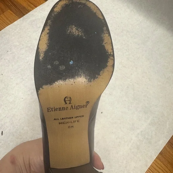 Etienne Aigner high life heels navy leather silver buckles pumps - Picture 8 of 9